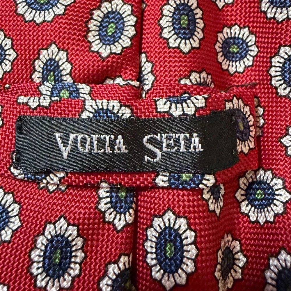 Volta Seta Necktie Mens OS Red Floral Medallion Silk Hand Made Italy Classic Tie